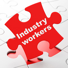 Image showing Industry concept: Industry Workers on puzzle background