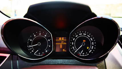 Image showing Car Dashboard. Image of illuminated car dashboard.