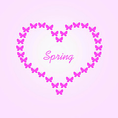 Image showing Heart shaped butterfly flight, pink butterflies with word Spring