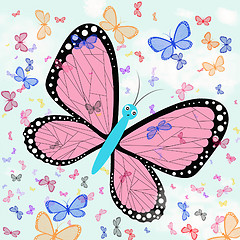 Image showing butterflies against a blue sky. Imitation of children's drawings