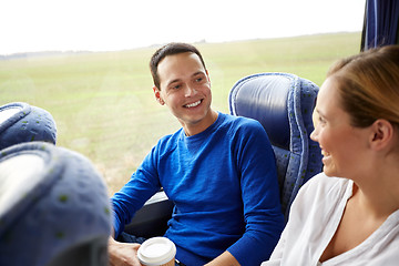 Image showing group of happy passengers in travel bus