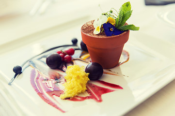 Image showing close up of chocolate dessert at restaurant