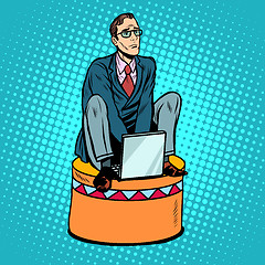 Image showing Businessman worker on a circus pedestal