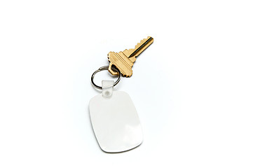 Image showing Keyring with key and fob over white