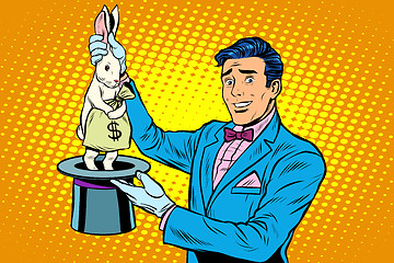 Image showing Businessman magician and Bunny money