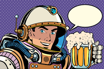 Image showing Astronaut with a mug of foaming beer