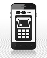 Image showing Money concept: Smartphone with ATM Machine on display