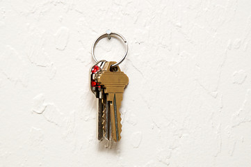 Image showing keyring hanging on wall with keys