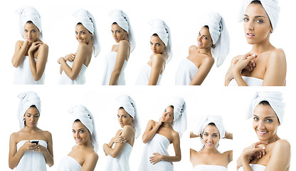 Image showing some images of a young woman  in towel