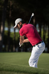 Image showing golfer hitting a sand bunker shot