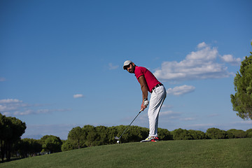 Image showing golf player hitting long shot