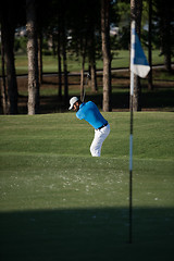 Image showing pro golfer hitting a sand bunker shot