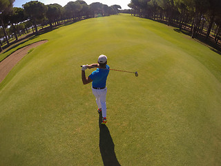 Image showing top view of golf player hitting shot