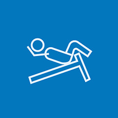 Image showing Man doing crunches on incline bench line icon.