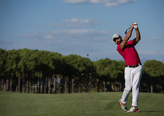 Image showing golf player hitting long shot