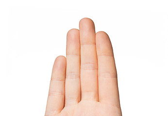 Image showing close up of hand showing four fingers