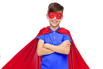 Image showing boy in red super hero cape and mask