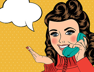 Image showing sexy beautiful woman chatting on the retro phone