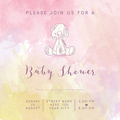Image showing watercolor baby girl shower card with retro toy