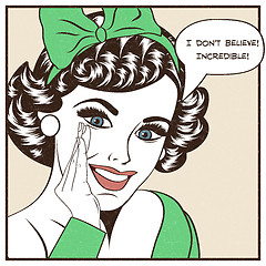 Image showing Pop Art illustration of girl with the speech bubble.Pop Art girl