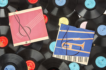 Image showing Volgograd, Russia - 21 May 2015: two covers lie on a pile of records