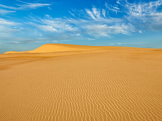 Image showing Desert sand dunes on sunrise