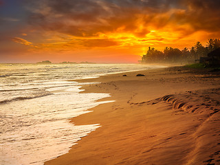 Image showing Ocean sunset at sea beach