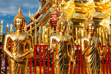 Image showing Gold Buddha statues in Wat Phra That Doi Suthep