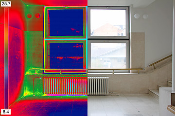 Image showing Thermal and real Image of Radiator Heater and a window on a buil