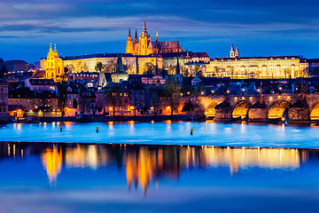 Image showing View of Charles Bridge and Prague Castle in twilight