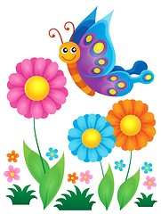 Image showing Flowers and happy butterfly theme 1