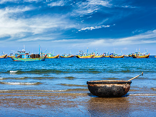 Image showing Fishing boat on beach. Mui Ne, Vietnam