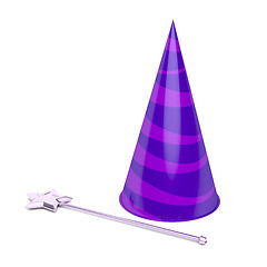 Image showing Cone hat and magic wand