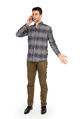 Image showing Caucasian man on the phone - confusing phone call