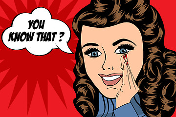 Image showing Pop Art illustration of girl with the speech bubble.Pop Art girl