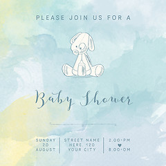 Image showing watercolor baby boy shower card with retro toy