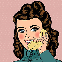 Image showing sexy beautiful woman chatting on the retro phone