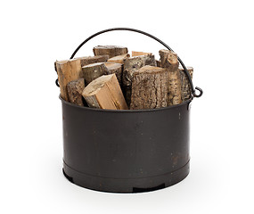 Image showing Metal basket of firewood