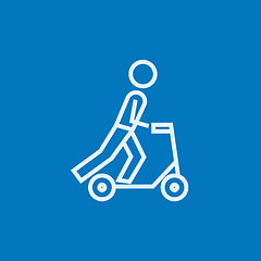 Image showing Man riding kick scooter line icon.