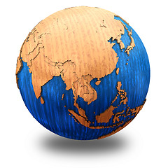 Image showing Asia on wooden Earth