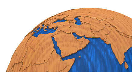 Image showing Middle East on wooden Earth