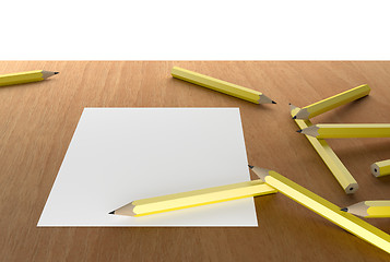 Image showing pencils and white blank paper