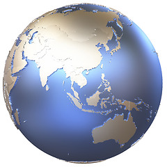 Image showing Asia on metallic Earth