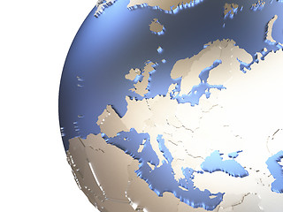 Image showing Europe on metallic Earth