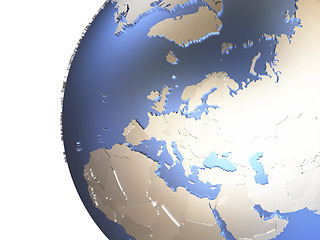 Image showing Europe on metallic Earth