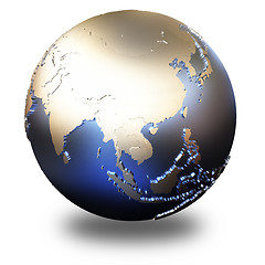 Image showing Asia on metallic Earth