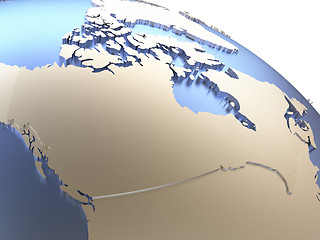 Image showing Canada on metallic Earth