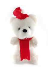 Image showing Teddy bear with Santa hat on a white background