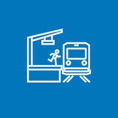 Image showing Latecomer man running along the platform to reach train line icon.