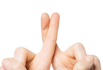 Image showing close up of two hands putting fingers together